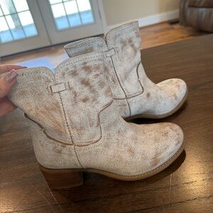 Diba True West Haven Round Toe Leather Pull On Womens Off White Cowboy Boots Sz6